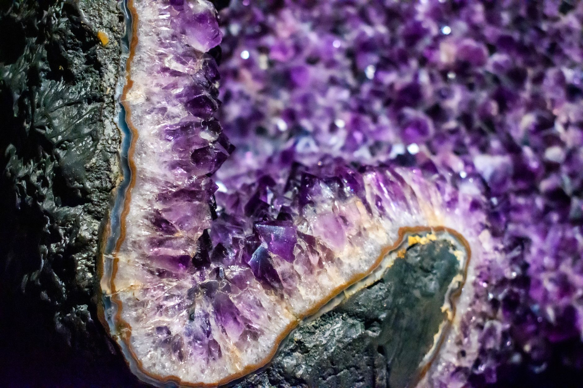 purple amethyst crystals in rock matrix from Thunder Bay Ontario